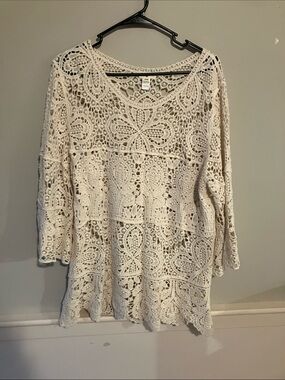 Cost Plus World Market Ivory Crochet Lace Tunic Top